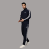 Adidas Striped Men Blue Track Suit (Jacket & Track Pant)
