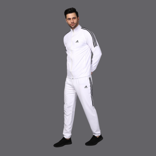 ADIDAS Half Striped Men White TrackSuit (Jacket &Track-Pants)