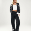 ADIDAS Striped Women Black TrackSuit (Jacket &Track-Pants)