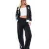ADIDAS Striped Women Black TrackSuit (Jacket &Track-Pants)