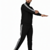 Adidas Striped Men Black Track Suit (Jacket & Track Pant)