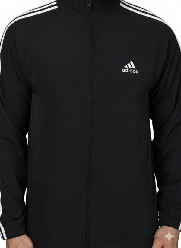 Adidas Striped Men Black Track Suit (White Jacket & Track Pant)