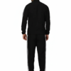 Adidas Striped Men Black Track Suit (Jacket & Track Pant)