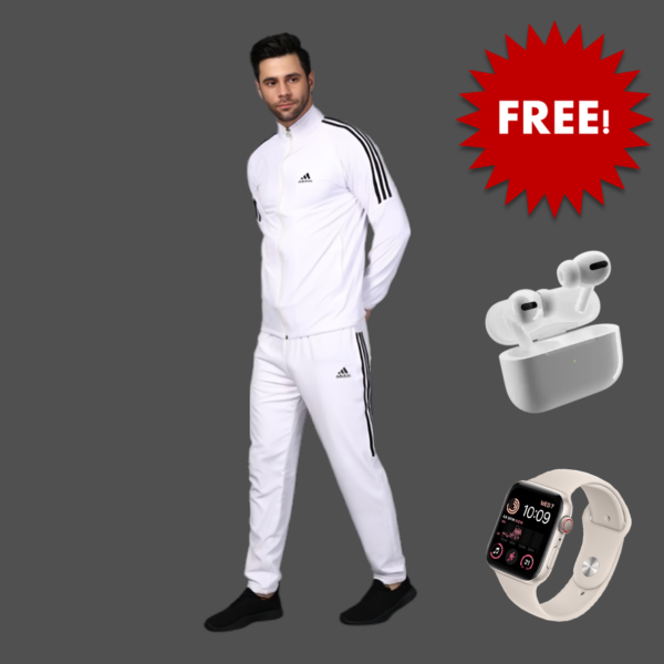 ADIDAS Half Striped Men White TrackSuit (Jacket &Track-Pants)